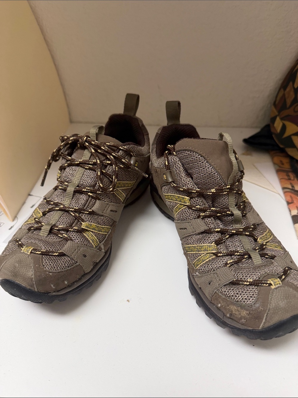 Merrell Brown and Yellow Lace-Up Hiking Boots